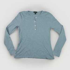 LAUREN RALPH LAUREN Women's L Knit Henley Long Sleeve Top Blue Thermal Buttons